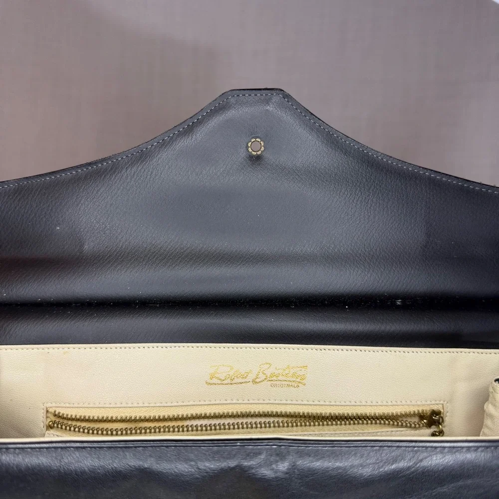 Vintage Black Leather Frame Handbag Gold Hardware Top Handle Shoulder Bag